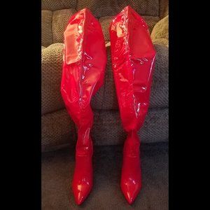 Red Patent Over-the-knee Stiletto Boot (Size 9)